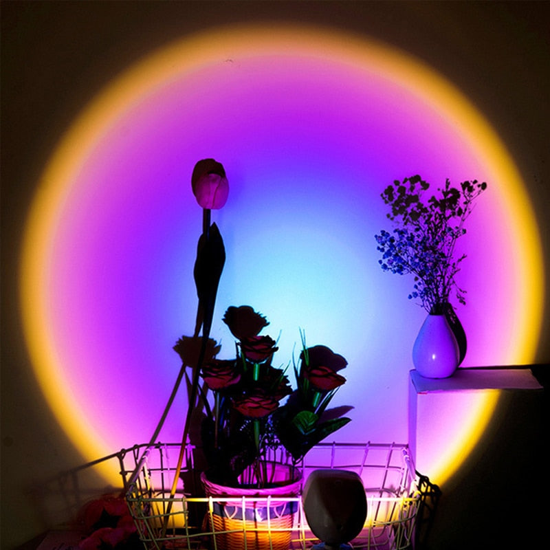 Usb Rainbow Sunset Projection Lamp LED Atmosphere Night Light Home Coffee Bar Indoor Projector Lamps Outdoor Decorative Lights