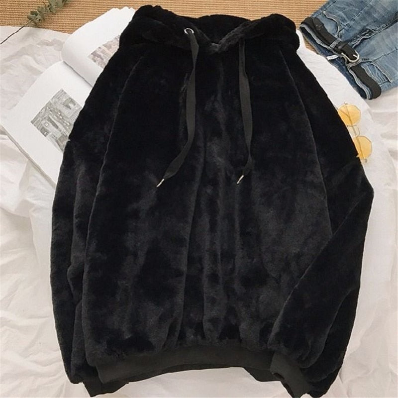 Winter Fashion Sweet And Velvet Warm Women&#39;s Hoodies Harajuku Korean Loose Casual Wool Flannel Pullover Sweatshirt