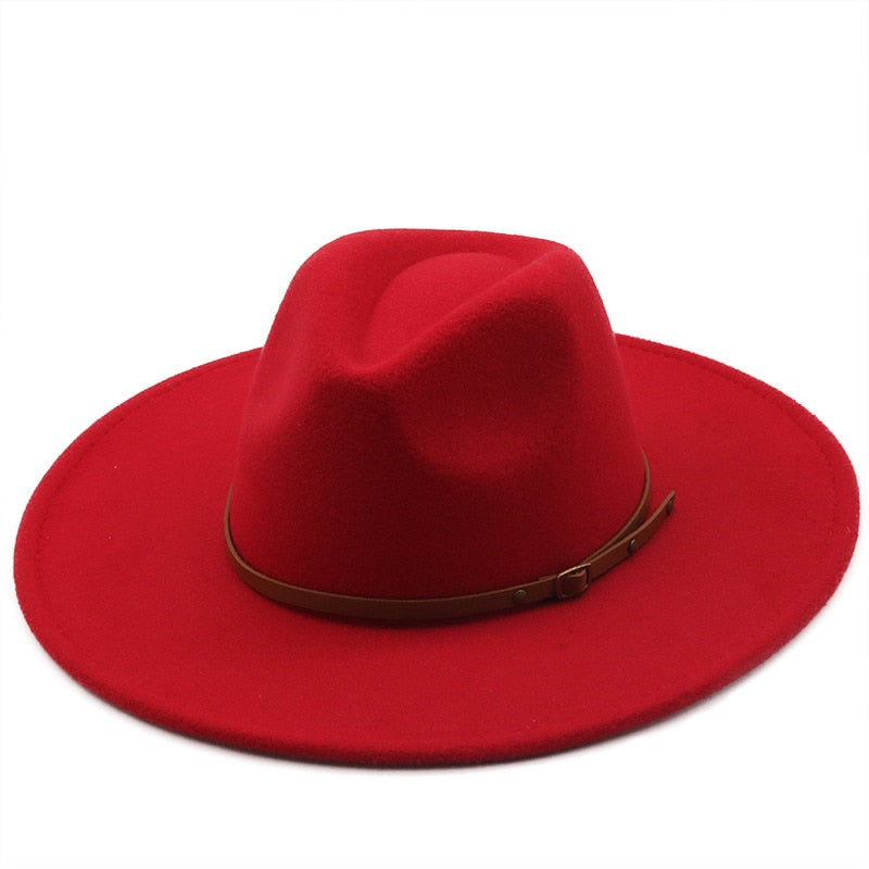 New color Fedora winter hat top concave-convex water drop 9.5cm brim male and female felt jazz watermelon red шляпа женская