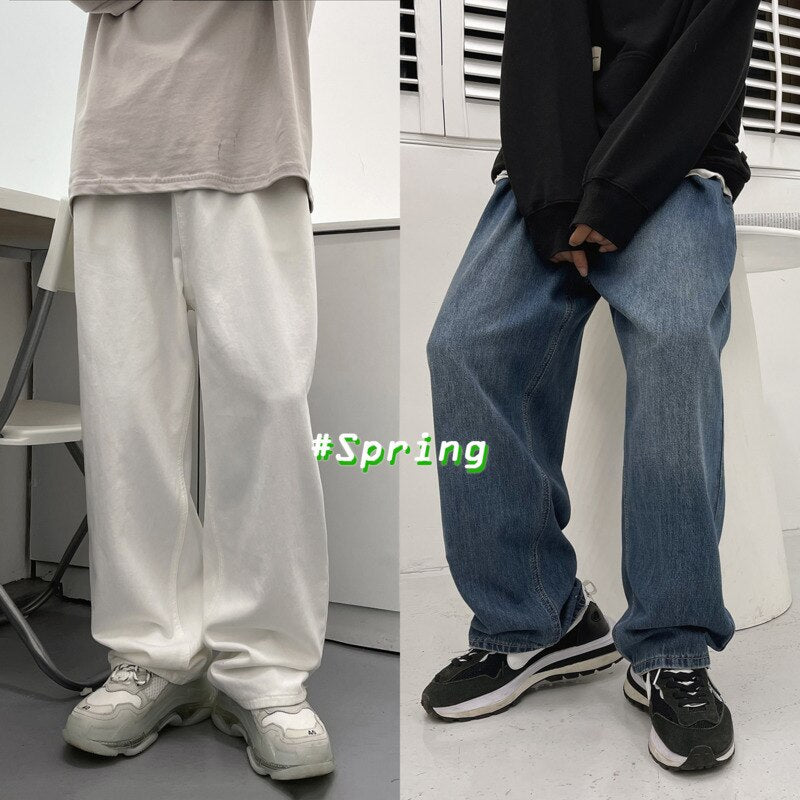 Korean Wide-leg Jeans Men's Fashion Retro Casual Straight Jeans Men Streetwear Wild Loose Hip-hop Denim Trousers Mens S-XL