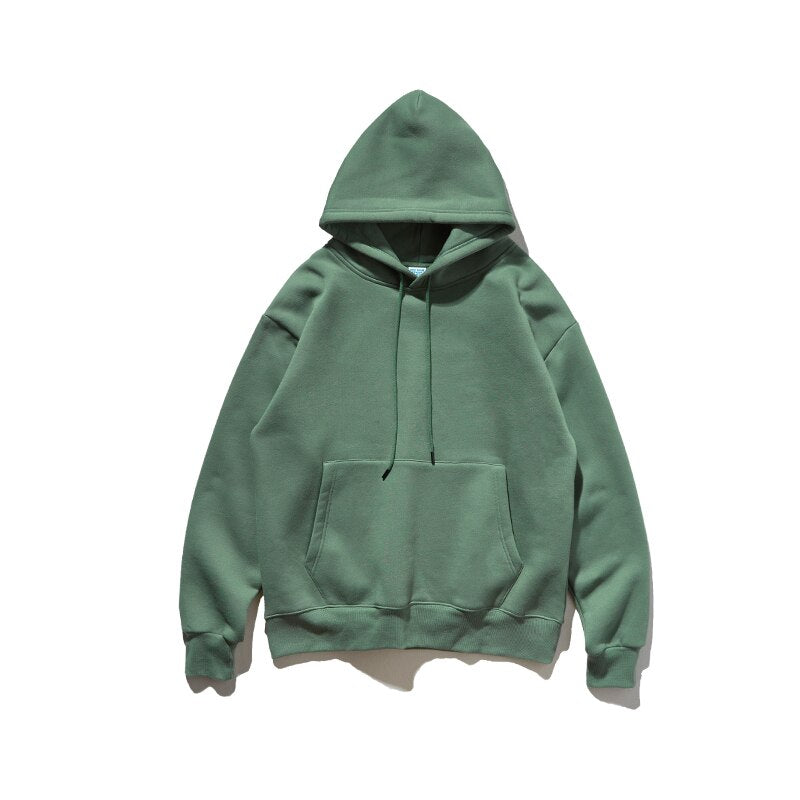 INFLATION Solid Color Fleece Hoodies Men Winter Thick Warm Hooded Sweatshirts Unisex Blank Pullovers