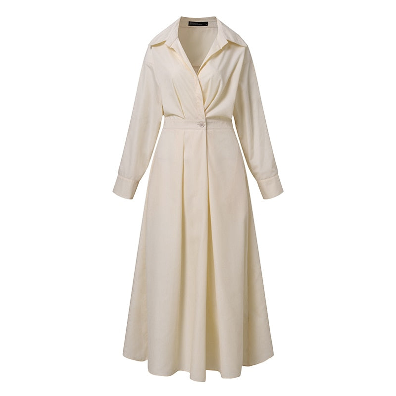 Oversized Elegant Women Spring Sundress ZANZEA Fashion Lapel Neck Long Sleeve Solid Long Shirt Dress OL Vestidos Robe Femme