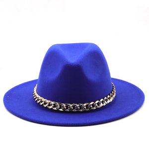 Simole fedora hüte frauen männer breite krempe Dicken gold kette band gefilzt hüte jazz kappe winter herbst panama kamel weiß frauen hüte