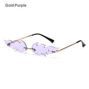 Sunglasses women Men oculos Fire Flame Sunglasses Rimless Wave Sun Glasses UV 400 Eyewear Trendy Narrow Sunglasses okulary gafas