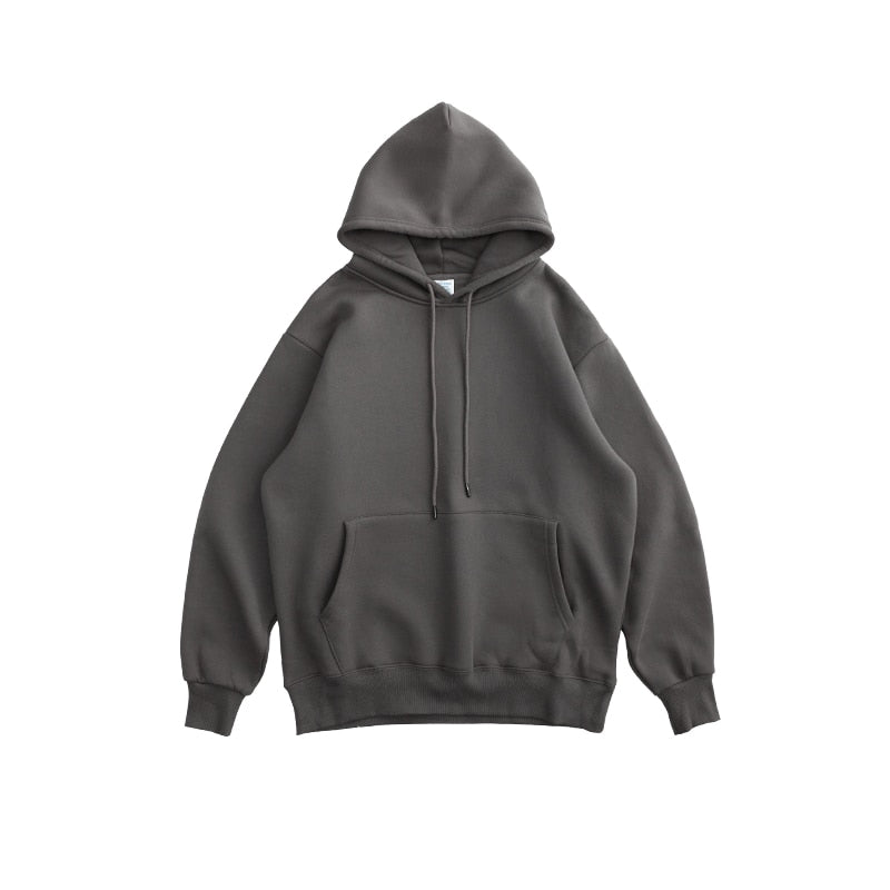 INFLATION Solid Color Fleece Hoodies Men Winter Thick Warm Hooded Sweatshirts Unisex Blank Pullovers