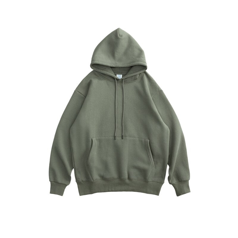 INFLATION Solid Color Fleece Hoodies Men Winter Thick Warm Hooded Sweatshirts Unisex Blank Pullovers