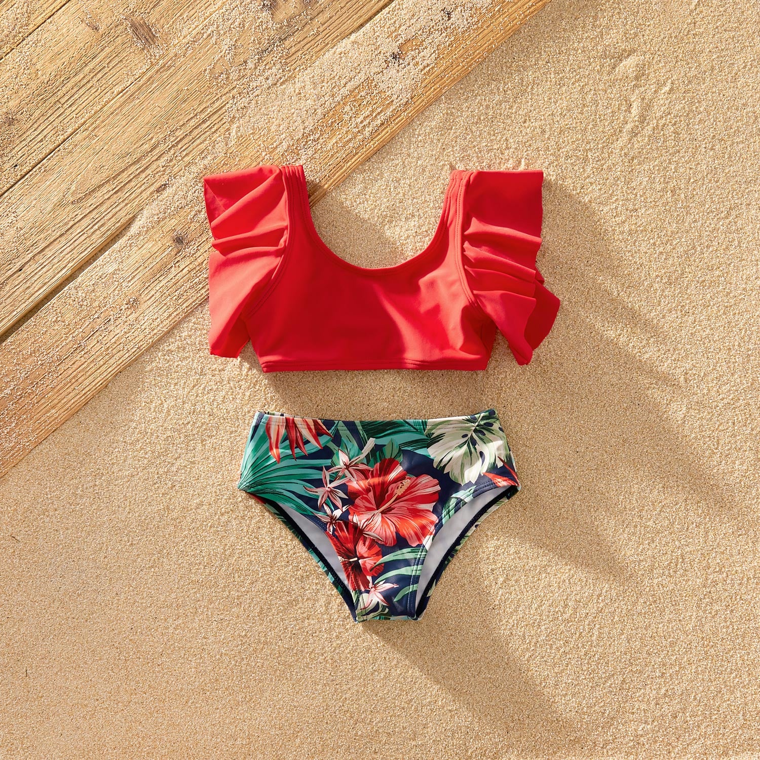 PatPat New Summer Ruffle-Sleeve Floral Print Matching Swimsuits Family Look Children&#39;s Clothing Swimwear Women&#39;s Swimsuit