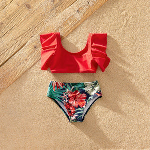 PatPat New Summer Ruffle-Sleeve Floral Print Matching Swimsuits Family Look Children&#39;s Clothing Swimwear Women&#39;s Swimsuit