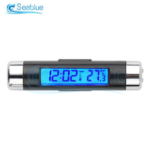 2 in 1 Car Auto Thermometer Clock Calendar LCD Digital Display Screen Clip-on Digital Blue Back Light Automotive Accessories