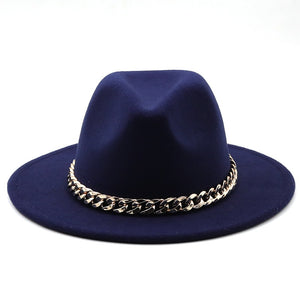 Simole fedora hüte frauen männer breite krempe Dicken gold kette band gefilzt hüte jazz kappe winter herbst panama kamel weiß frauen hüte