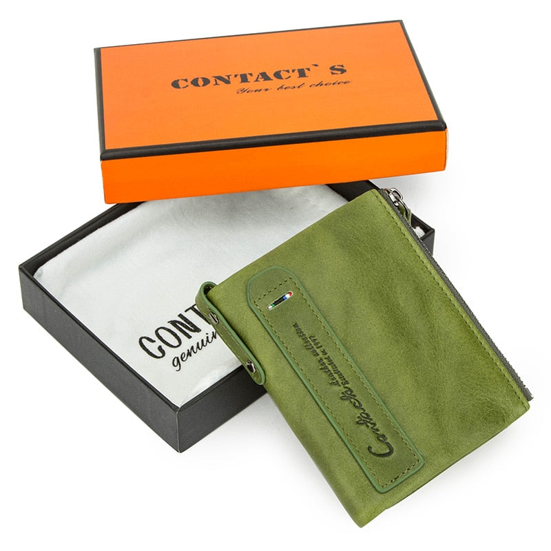 Fashion Genuine Leather Women Wallet Bi-fold Wallets Red ID Card Holder Coin Purse With Double Zipper Small Women&#39;s Purse 2022