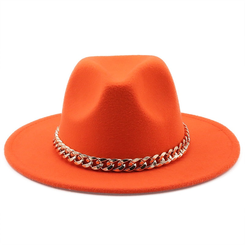Simole fedora hüte frauen männer breite krempe Dicken gold kette band gefilzt hüte jazz kappe winter herbst panama kamel weiß frauen hüte