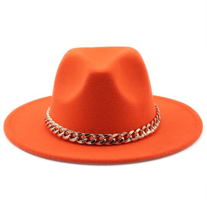 Simole fedora hüte frauen männer breite krempe Dicken gold kette band gefilzt hüte jazz kappe winter herbst panama kamel weiß frauen hüte
