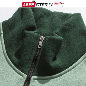 LAPPSTER-Youth Harajuku Patchwork Turtleneck Hoodies 2022 Pullover Mens Color Block Korean Fleece Sweatshirts Streetwear Clothes