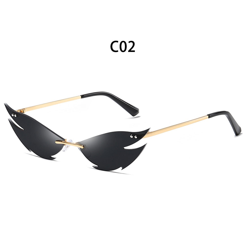 Sunglasses women Men oculos Fire Flame Sunglasses Rimless Wave Sun Glasses UV 400 Eyewear Trendy Narrow Sunglasses okulary gafas