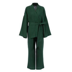 100% Cotton Women&#39;s Nightgown Robe Pajama Sets Flare Nightgown Trouser Suits Drop Sleeves Set Woman 2 Pieces Bathrobe For Women