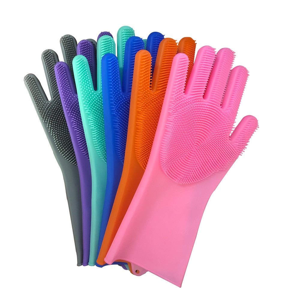 2pcs Silicone Cleaning Gloves Multifunction Magic Silicone Dish Washing Gloves For Kitchen Household Silicone Washing