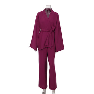 100% Cotton Women&#39;s Nightgown Robe Pajama Sets Flare Nightgown Trouser Suits Drop Sleeves Set Woman 2 Pieces Bathrobe For Women