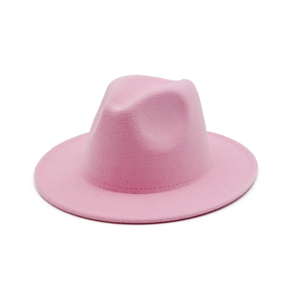 men fedora unisex solid color fedora hat women&#39;s 21-color wide brim jazz top hat autumn winter British retro Panama hat