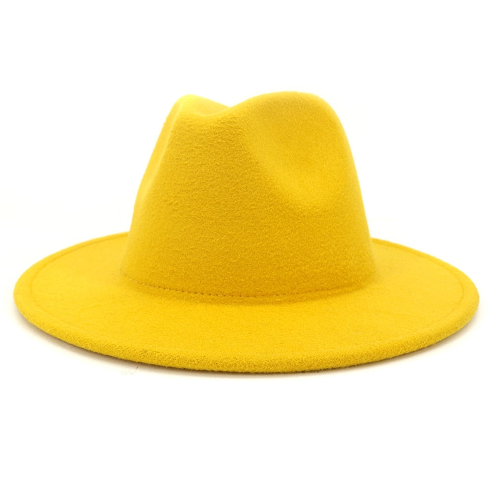 men fedora unisex solid color fedora hat women&#39;s 21-color wide brim jazz top hat autumn winter British retro Panama hat