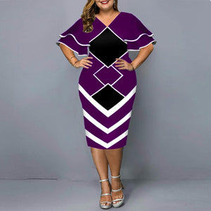 Plus Size Women Clothing Casual V Neck Geometric Printed Layered Bell Sleeve Women's  A Line Dresses Holiday 3x-4x Aesthetic