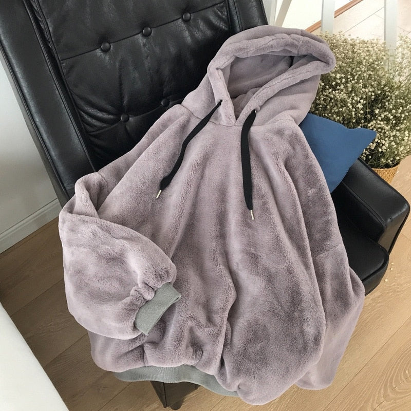 Winter Fashion Sweet And Velvet Warm Women&#39;s Hoodies Harajuku Korean Loose Casual Wool Flannel Pullover Sweatshirt