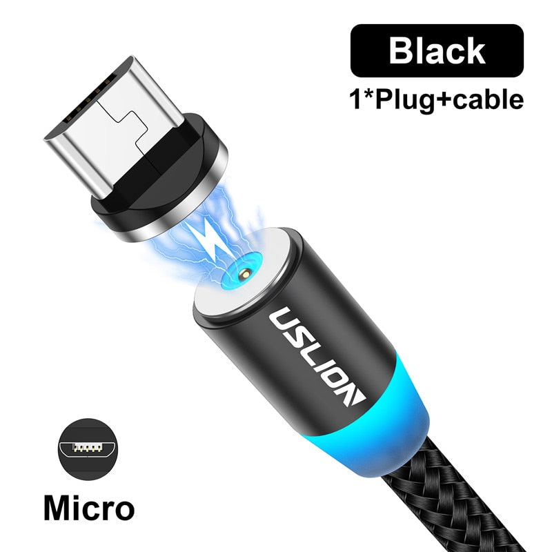 USLION Magnetic USB Cable For iPhone 12 11 Xiaomi Samsung Type C Cable LED Fast Charging Data Charge Micro USB Cable Cord Wire