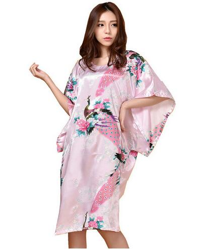 Novelty Print Black Female Satin Robe Dress Nightgown Novelty Women&#39;s Kaftan Bath Gown Summer Lounge Homewear Plus Size 6XL