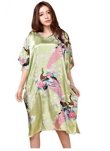 Novelty Print Black Female Satin Robe Dress Nightgown Novelty Women&#39;s Kaftan Bath Gown Summer Lounge Homewear Plus Size 6XL