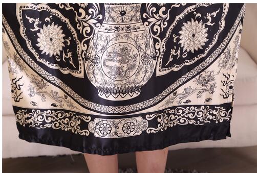 Novelty Print Black Female Satin Robe Dress Nightgown Novelty Women&#39;s Kaftan Bath Gown Summer Lounge Homewear Plus Size 6XL