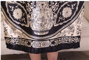 Novelty Print Black Female Satin Robe Dress Nightgown Novelty Women&#39;s Kaftan Bath Gown Summer Lounge Homewear Plus Size 6XL