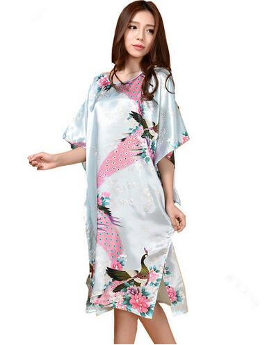 Novelty Print Black Female Satin Robe Dress Nightgown Novelty Women&#39;s Kaftan Bath Gown Summer Lounge Homewear Plus Size 6XL