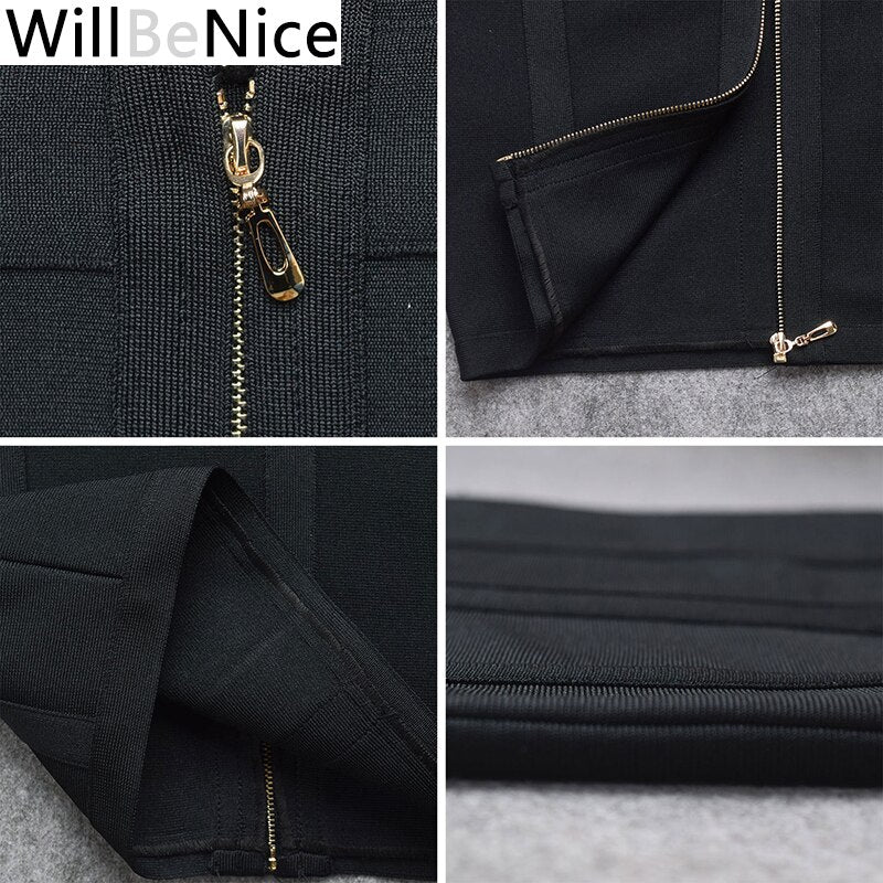 WillBeNice Black 2019 Fashion Women's Sexy Deep V Neck Autumn Long Sleeve Winter Bandage Dresses Bodycon Celebrity Party Dress