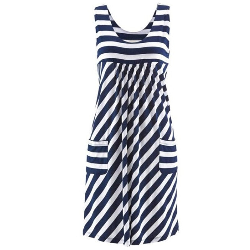 Fashion striped dress  summer dress  loose simple sleeveless dress women&#39;s clothing