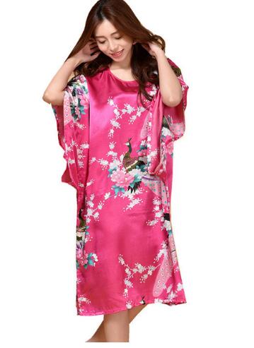 Novelty Print Black Female Satin Robe Dress Nightgown Novelty Women&#39;s Kaftan Bath Gown Summer Lounge Homewear Plus Size 6XL