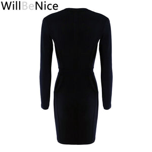 WillBeNice Black 2019 Fashion Women's Sexy Deep V Neck Autumn Long Sleeve Winter Bandage Dresses Bodycon Celebrity Party Dress