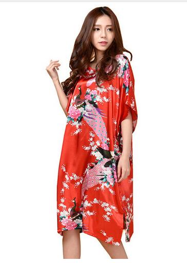 Novelty Print Black Female Satin Robe Dress Nightgown Novelty Women&#39;s Kaftan Bath Gown Summer Lounge Homewear Plus Size 6XL