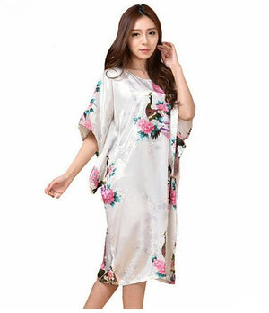 Novelty Print Black Female Satin Robe Dress Nightgown Novelty Women&#39;s Kaftan Bath Gown Summer Lounge Homewear Plus Size 6XL