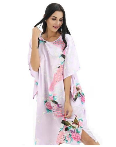 Novelty Print Black Female Satin Robe Dress Nightgown Novelty Women&#39;s Kaftan Bath Gown Summer Lounge Homewear Plus Size 6XL