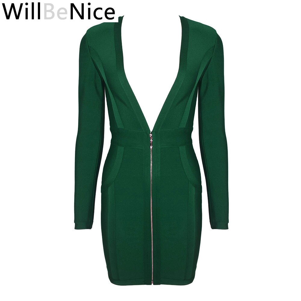 WillBeNice Black 2019 Fashion Women's Sexy Deep V Neck Autumn Long Sleeve Winter Bandage Dresses Bodycon Celebrity Party Dress