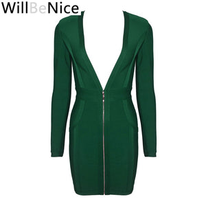 WillBeNice Black 2019 Fashion Women's Sexy Deep V Neck Autumn Long Sleeve Winter Bandage Dresses Bodycon Celebrity Party Dress