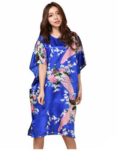 Novelty Print Black Female Satin Robe Dress Nightgown Novelty Women&#39;s Kaftan Bath Gown Summer Lounge Homewear Plus Size 6XL