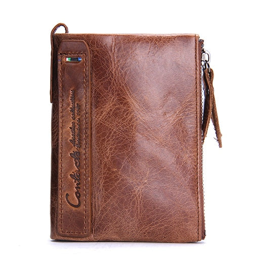 Fashion Genuine Leather Women Wallet Bi-fold Wallets Red ID Card Holder Coin Purse With Double Zipper Small Women&#39;s Purse 2022