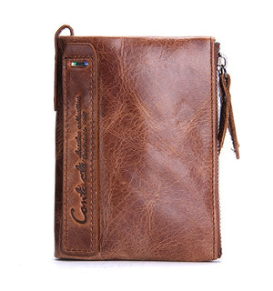 Fashion Genuine Leather Women Wallet Bi-fold Wallets Red ID Card Holder Coin Purse With Double Zipper Small Women&#39;s Purse 2022