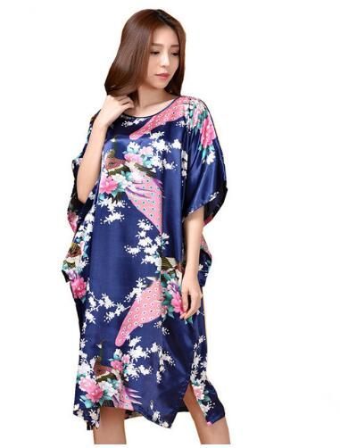 Novelty Print Black Female Satin Robe Dress Nightgown Novelty Women&#39;s Kaftan Bath Gown Summer Lounge Homewear Plus Size 6XL