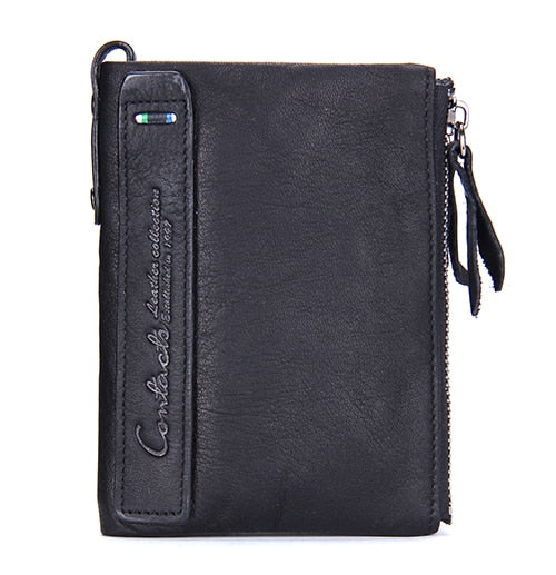 Fashion Genuine Leather Women Wallet Bi-fold Wallets Red ID Card Holder Coin Purse With Double Zipper Small Women&#39;s Purse 2022