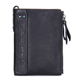 Fashion Genuine Leather Women Wallet Bi-fold Wallets Red ID Card Holder Coin Purse With Double Zipper Small Women&#39;s Purse 2022
