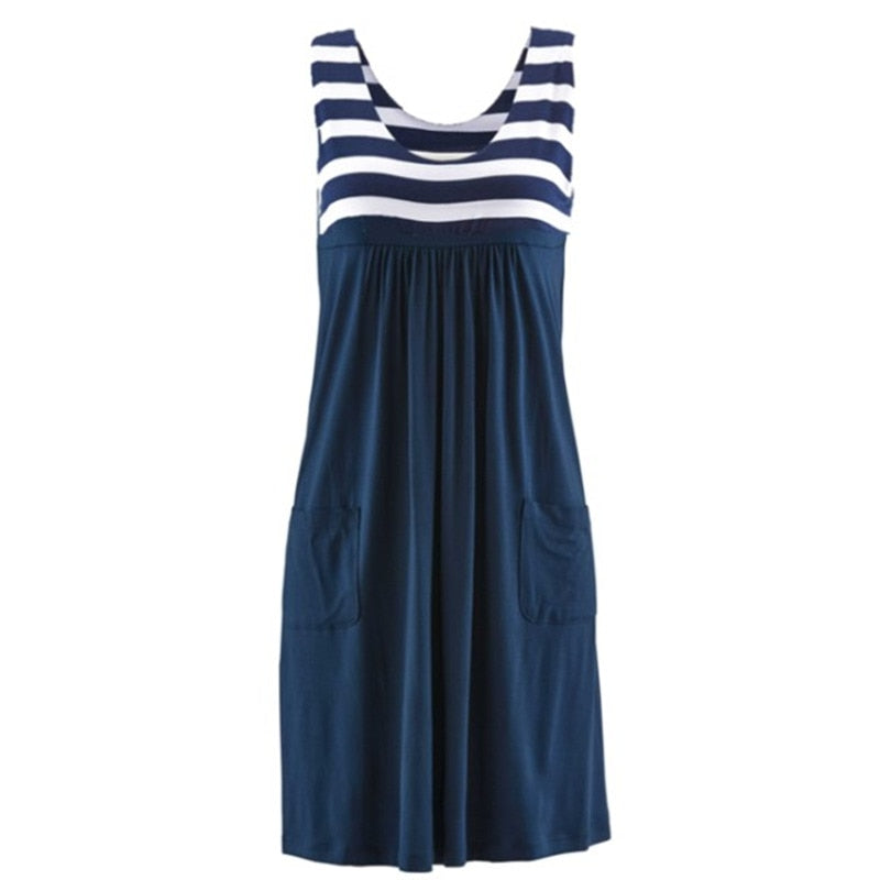 Fashion striped dress  summer dress  loose simple sleeveless dress women&#39;s clothing