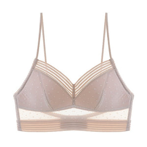Backless Strapless Bra Push Up Plus Size Women Bralette Wire Free Sexy Lace Thin Dots Mesh Lingerie Brassiere Low Back Underwear