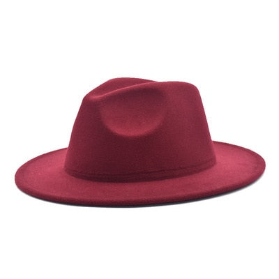men fedora unisex solid color fedora hat women&#39;s 21-color wide brim jazz top hat autumn winter British retro Panama hat